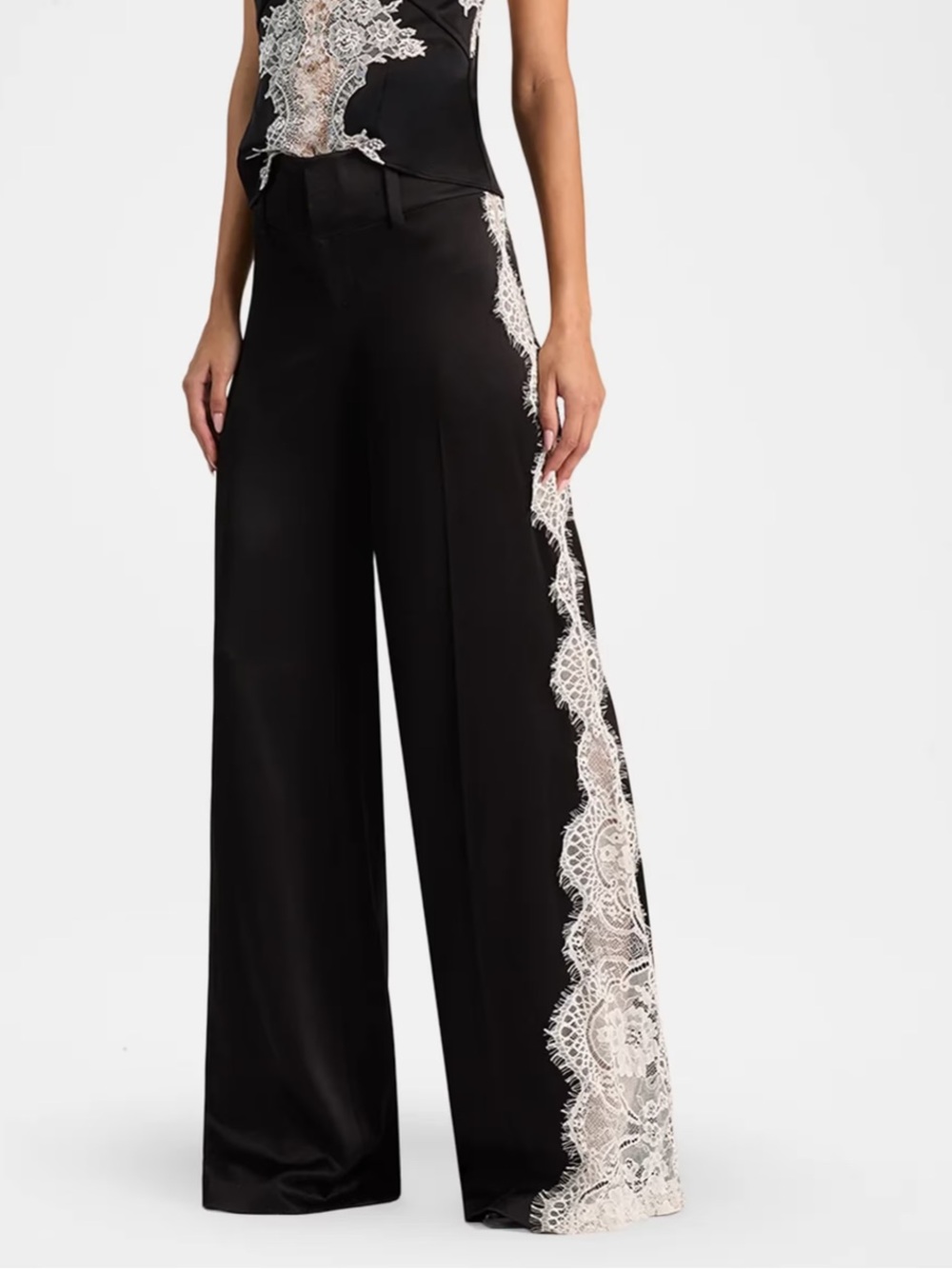 Alice + Olivia lace trim wide leg trouzer
